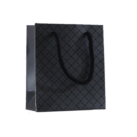 010953 (BN2) Bolsa de papel color negro con cuadros (11.5 x 13.5 x 6.1 cm)