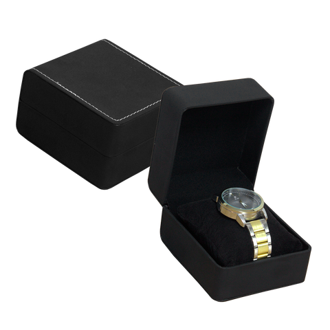 (0024) ESTUCHE VINIPIEL NEGRO CON ALMOHADA PARA RELOJ (11X11X9CM)