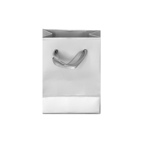 (010995) BOLSA DE PAPEL COLOR PLATA CON LISTÓN (6X8X3.5 CM) MINI
