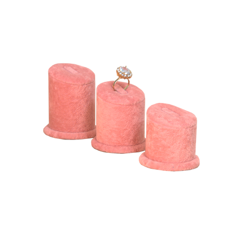 (0130RS) JUEGO DE 3 TORRES INDIVIDUALES DE TERCIOPELO ROSA PARA3 ANILLOS  (8.5 x 7 cm)