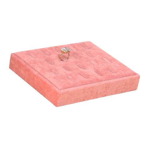 (0131RS EXHIBIDOR DE TERCIOPELO ROSA CHAROLA PARA 18 ANILLOS  (18.5 x 15.5x 3.2 cm)