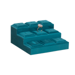 (0132VE) BASE ASCENDENTE DE TERCIOPELO VERDE PARA 9 ANILLOS  (15 x15 x 7.8 cm)