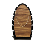 (07002)Exhibidor hoja Gde acrilico negro con Parota (23x13x7.5cm)