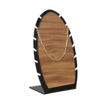 (07002)Exhibidor hoja Gde acrilico negro con Parota (23x13x7.5cm)