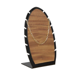 (07002)Exhibidor hoja Gde acrilico negro con Parota (23x13x7.5cm)