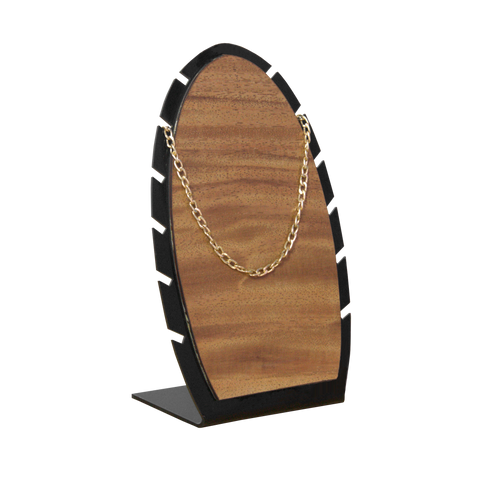 (07002)Exhibidor hoja Gde acrilico negro con Parota (23x13x7.5cm)