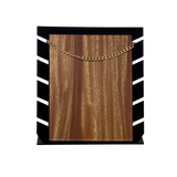 (07003)Exhibidor 5 cadena  acrilico negro con Parota (19x21x7cm)