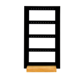 (07010)Exhibidor de 4 niveles  arete  acrilico negro con base madera (25x14.5x5cm)