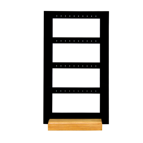 (07010)Exhibidor de 4 niveles  arete  acrilico negro con base madera (25x14.5x5cm)