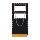 (07013)Exhibidor tabla mixto acrilico negro con base madera (26x15x5cm)