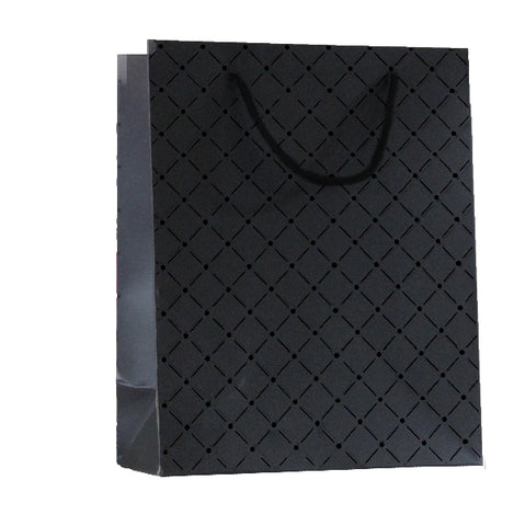 010955 (BN4) Bolsa de papel color negro con cuadros (18.1 x 22.7 x 7.9 cm)