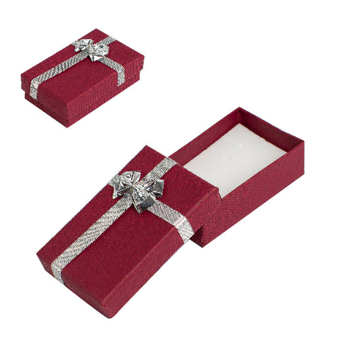 021215 (CM4RJ) Caja con moño color rojo para cadena y aretes (5.4 x 7.7 x2.3 cm)