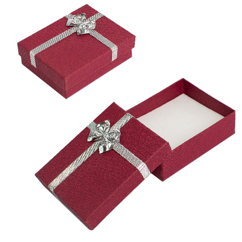 021220 (CM5RJ) Caja con moño color rojo para cadena, aretes y anillo (9.5 x7 x 2.9 cm)