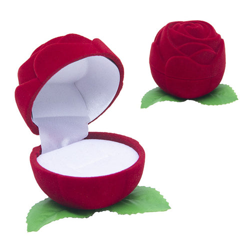 (ROSA GDE) Estuche para anillo, en forma de rosa grande color rojo (5.5x 5.5 x 5 cm)